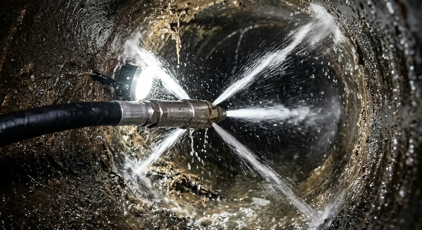 High-pressure hydro jetting nozzle cleaning sewer pipe for Sewer Cleanout in Lackawanna